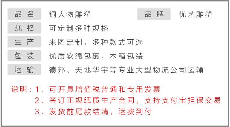 铜人物雕塑产品参数